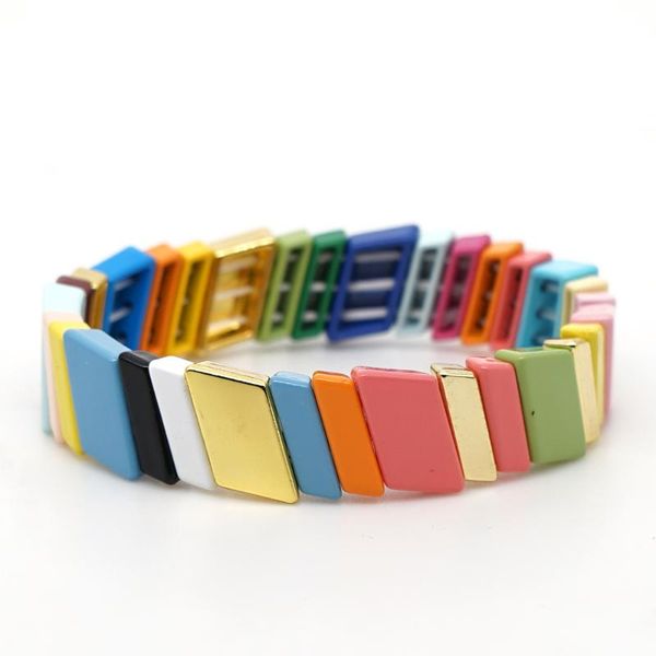 

kelitch painting rainbow colorful enamel tile beaded stretch bracelets cuff for friendship alloy strand wrap bracelets bijoux, Black