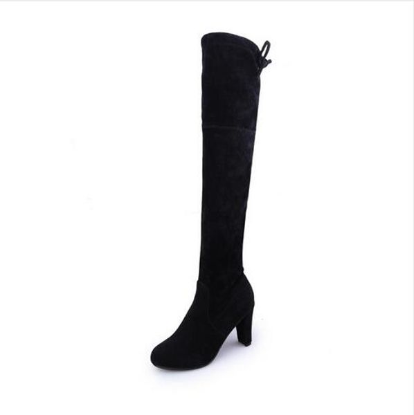 

fashion runway stretch fabric sock boots pointy toe over-the-knee heel thigh high pointed woman botas mujer thigh plues 43, Black