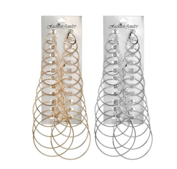

модные серьги 12 шт. сплав большой обруч набор модных геометрических чистого цвета серьги падения дамы модные аксессуары acc071, Silver