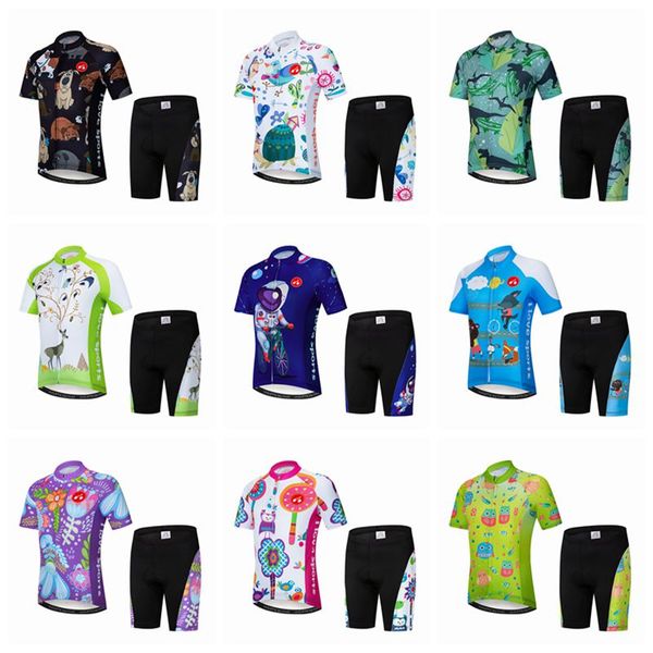 

weimostar 2020 children cycling jersey set kids breathable biking shirts short sleeve 3d gel pad shorts bicycle clothing suit, Black;blue