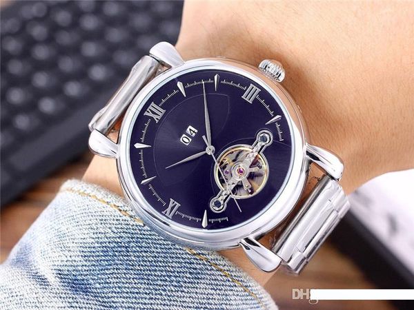 

mens watches stainless steel belt and real leather mechanical watch man black white blue wristwatches watch, Slivery;brown