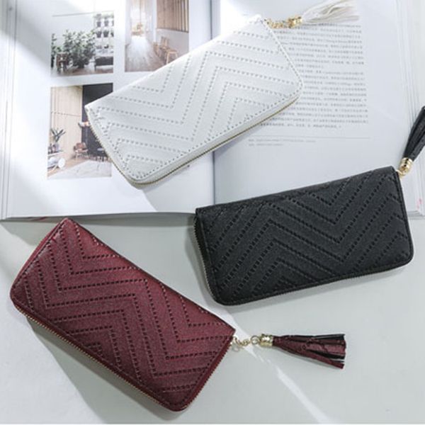 

women's clutch 2020 new multi-card tassel zip coin purse phone bag long wallet, Red;black