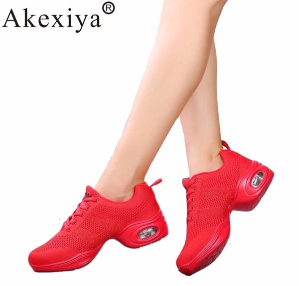 

akexiya women hip dance sneakers air cushion breathable mesh line lady red sports dancing dhoes teacher jazz latin shoes