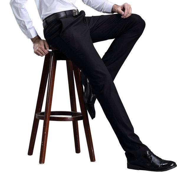 

techome formal pants mens wedding trousers size 29-42 easy care black straight casual business pants men office, White;black