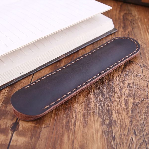 

retro retro leather pen holder ballpoint single-pen protective sleeve cover handmade cross stiched fountain pouch for office