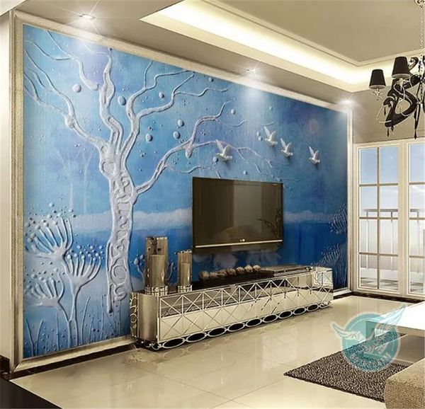 Personalizado alguma tamanho Pintura Mural Wallpaper Oil Europeia Swan Árvore Lago Sala TV Indoor Fundo da parede Decoração Mural Wallpaper