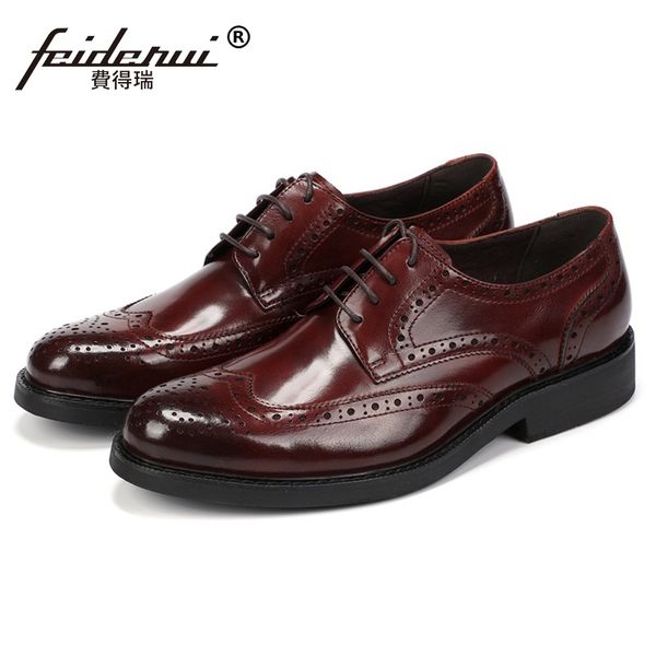 

new british style man handmade brogue wedding shoes genuine leather carved round toe men's formal dress platform footwear js180, Black