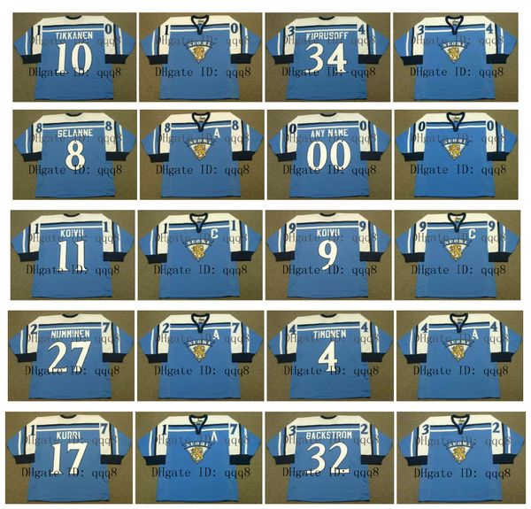 

team finland jersey 8 teemu selanne 10 esa tikkanen 34 miikka kiprusoff 11 saku koivu 9 mikko koivu 27 teppo numminen custom hockey, Black;red