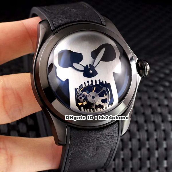 5 Style Best Bubble Tourbillon Schwarz PVD Stahl Automatik Herrenuhr 016.301.98 Totenkopf-Zifferblatt Zifferblatt Kautschukarmband Herrenuhren