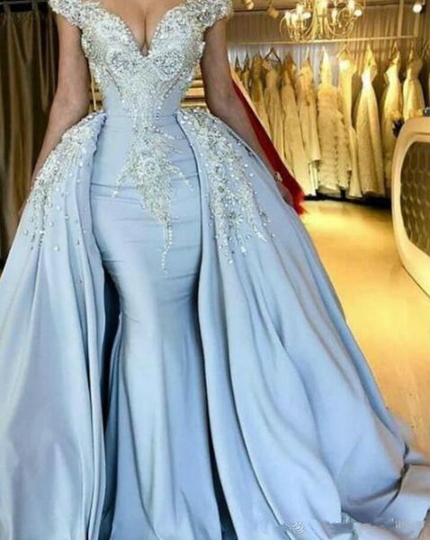 

Luxury Beads Overskirt Mermaid Evening Dresses Plus Size Arabic Sexy Off Shoulder Party Prom Dresses Formal Pageant Gowns Robe De Soiree