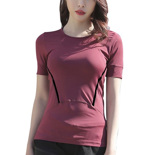 

women slim yoga summer short sleeve sport t shirt training sportswear gym running shirts h7jp, White;red