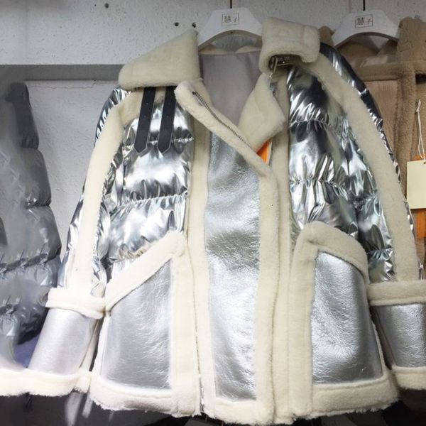 

2019 зима новый мех цельный блузка сшивание корейской версии куртки дикий с длинными рукавами хлопок куртка f631, Black