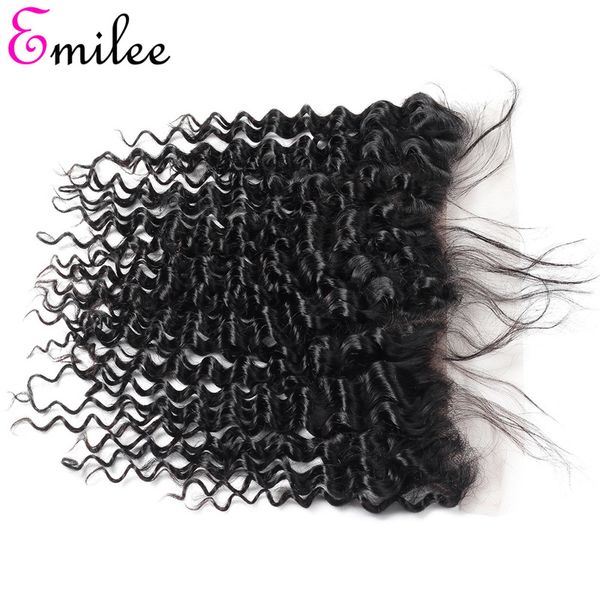 

emilee 13*4 ear to ear peruvian deep curly lace frontal with baby hair non remy hair pre plucked lace closure natural black
