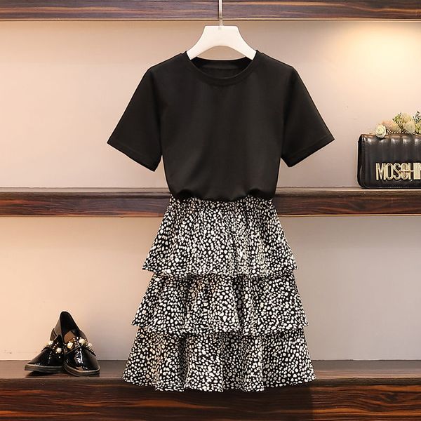 

2020 summer new loose clothes large size women's fashion shirt and skirt two-piece set solid casual floral mini skirts kn028, White