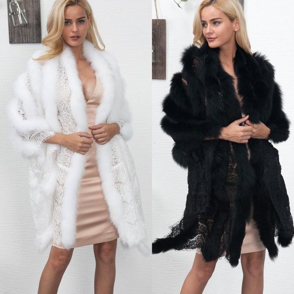 

2018 new ladies womens lace warm faux fur coat shawl winter parka wrap, Black;white