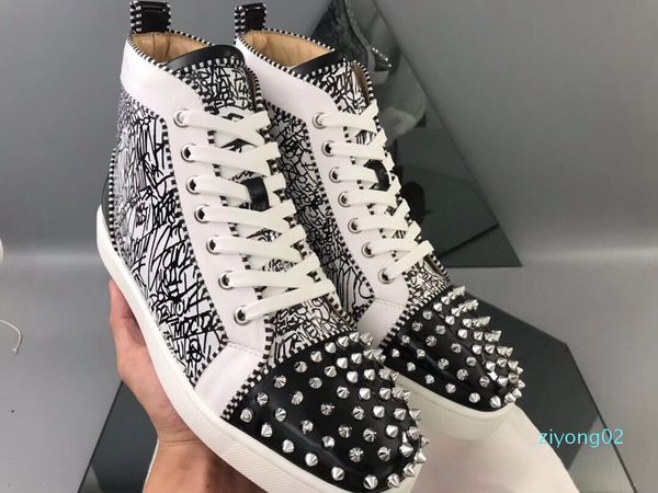 

real p rivets brands red bottom men's women's louisflats graffiti sneakers party wedding spikes pecfect walking eu35-46 02z, Black