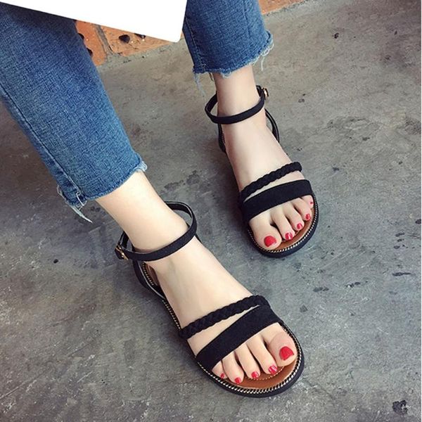 

women summer shoes ladies flat sandals shoes women sandals casual beach peep toe chaussures femme #h3, Black