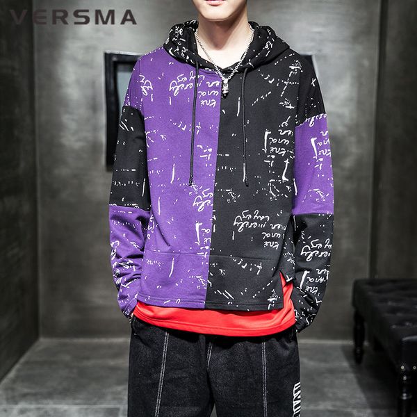 

versma japanese harajuku ins vintage graffiti printed hoodie men hip hop streetwear oversized hoodie sweatshirt men dropshipping, Black