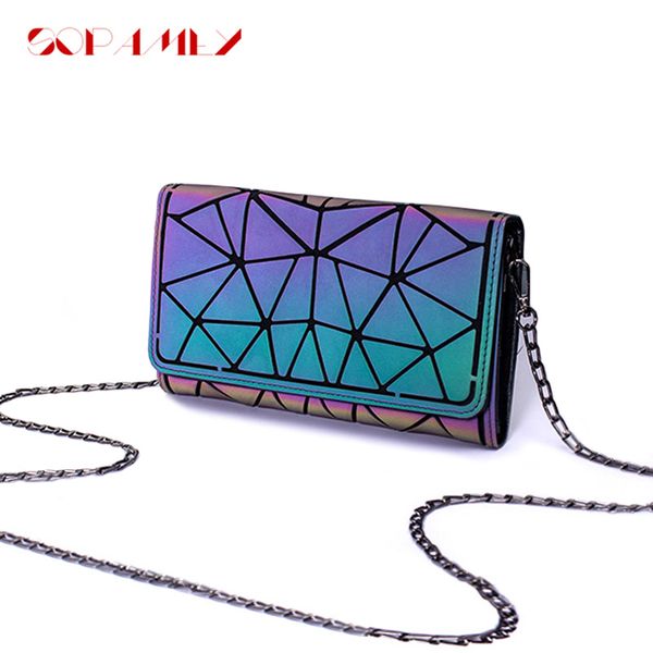 

2020 new luminous crossbody bags women chain shoulder messenger bag female folding geometric purse clutch bags