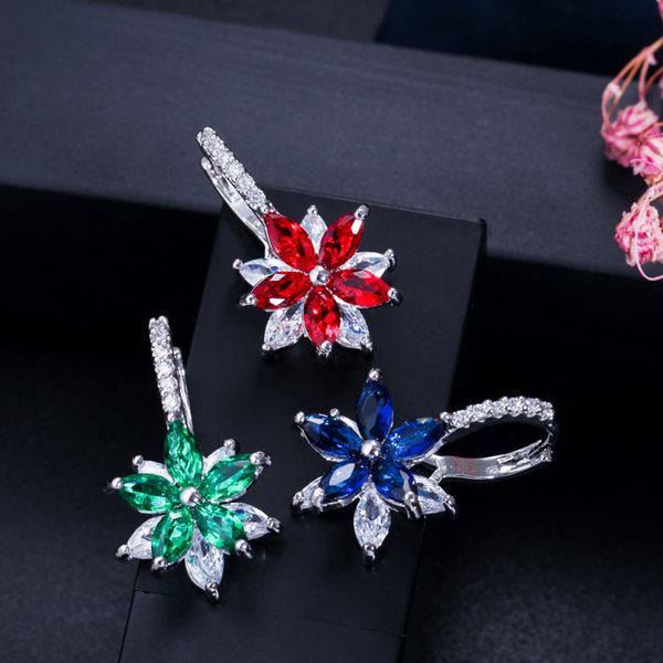 

fashion- multi green pink red cubic zircon crystal marquise cut lovely flower party stud earrings for ladies er311, Silver