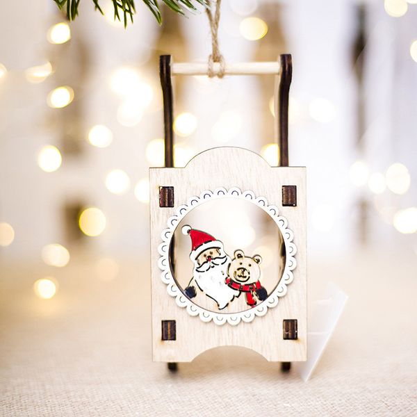 

wooden christmas sleigh pendant christmas tree ornament pendant with snowman