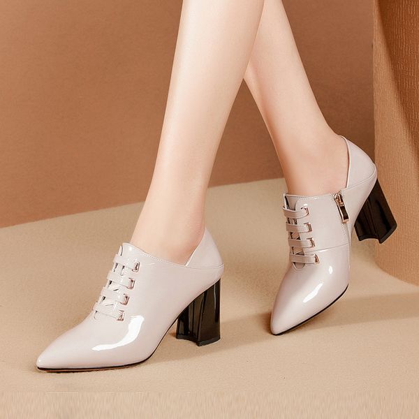 

women pumps cow leather women shoes pointed toe retro style high heels genuine leather lady platform pumps shoes size 34-42, Black
