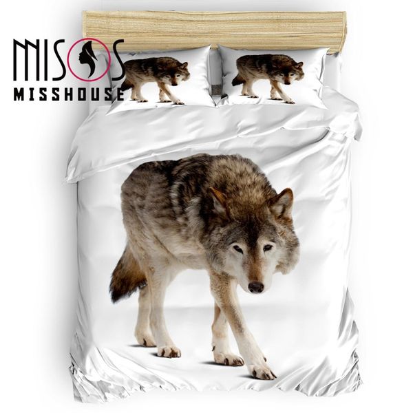 

misshouse animal wolf grey danger beast duvet cover set bed sheets comforter cover pillowcases 4pcs bedding sets