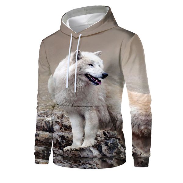 

mens designer white wolfdog 3d digital printing hoodie sweater, Black