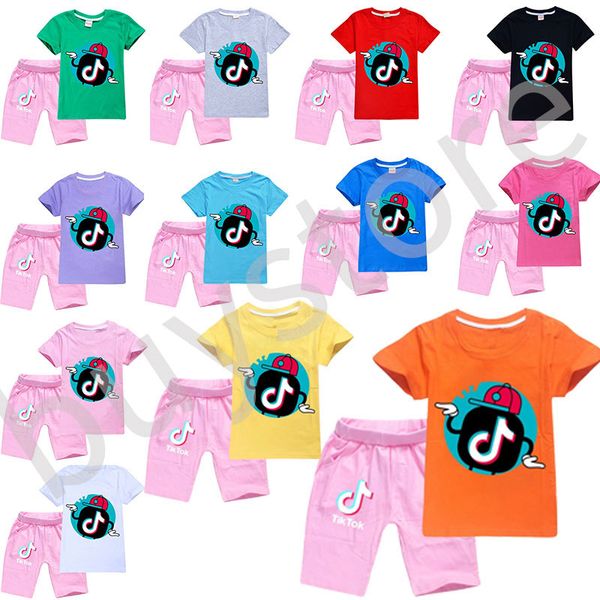 

fashion tik tok 2pcs kids tshirt & shorts cotton comfortable breathable short sleeve children clothing children's shorts tiktok t-shirt, White