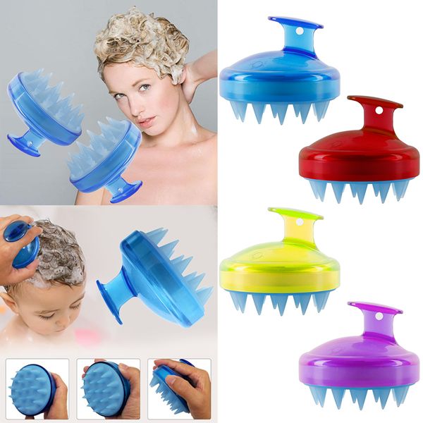 

1 pcs spa slimming massage brush silicone head body shampoo scalp massage brush comb hair washing comb shower bath, Silver