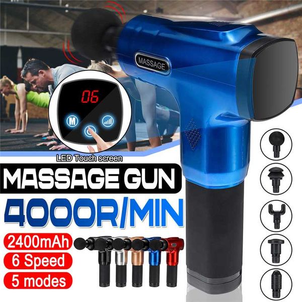 

4000r/min low noise massage gun 5 heads 6-speed deep muscle led touch screen massager therapy excersising trainning gun dropship