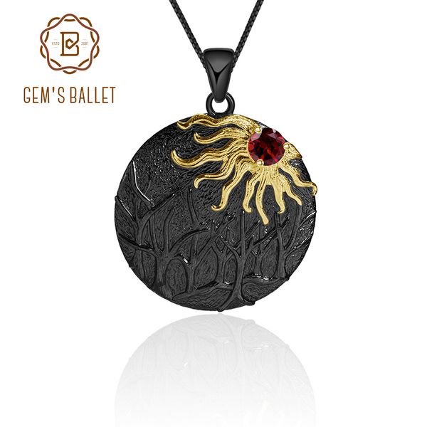 

GEM'S BALLET Natural Red Garnet Gemstone Fine Jewelry 925 Sterling Silver Handmade Pendant Necklace For Women Sun Chaser Story