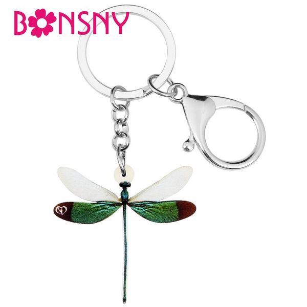 

acrylic green dragonfly keychains keyring printing inset animal key chain for women men trendy gift bag car decoration, Silver