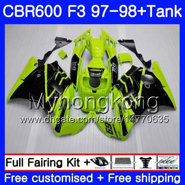 Corpo + serbatoio per HONDA CBR 600 FS F3 CBR600RR CBR 600F3 97 98 290HM.11 CBR600 F3 97 98 Verde chiaro nero CBR600FS CBR600F3 1997 1998 Carenature