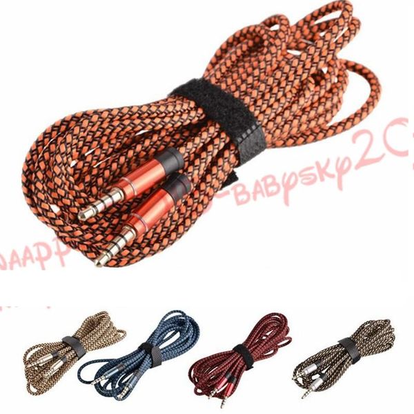 

3,5 мм aux кабель aux аудио удлинитель несломанным металл ткань плетеный мужской стерео шнур 1.5m 3m для iphone samsung mp3 speaker tablet p