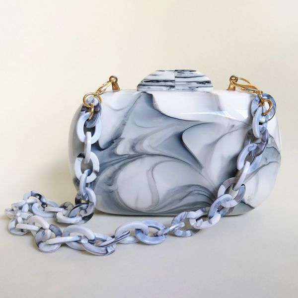 

women party bags small marble prints evening bags designer luxury handbags purses acrylic clutch bags lady shoulder bag mini round chain bag
