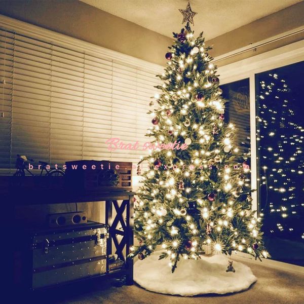 

2019 white plush christmas tree skirt fur carpet merry christmas tree ornaments lights decorations for home