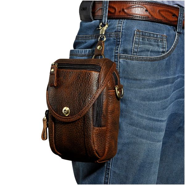 

real leather men design casual multifunction small messenger crossbody bag fashion waist belt bag hook pack 5" phone pouch 269-b