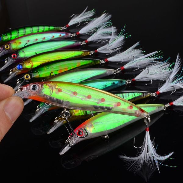 

10pc fishing tackle 4# black hook with feather fishing lures 10color