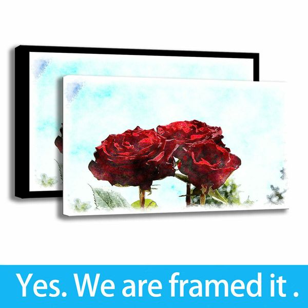 

watercolor rose oil painting art hd print flower for office decor canvas framed art - ready to hang - framed