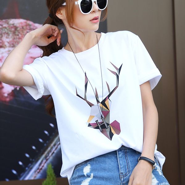 

популярной white printed t shirt женщин summer casual плюс размер женщина топы streetwear o-образный вырез с коротким рукавом майка корейско