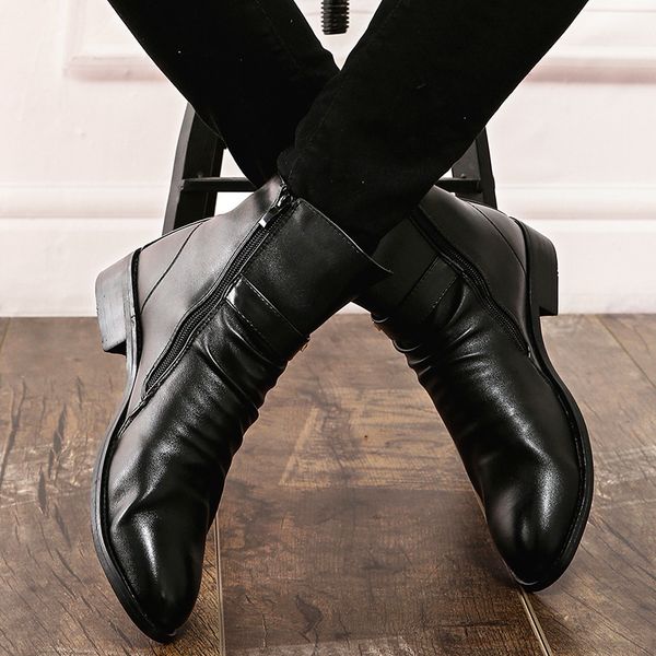 

new england boots pu leather men new arrival autumn ankle boots warm winter zipper men's casual boots, Black