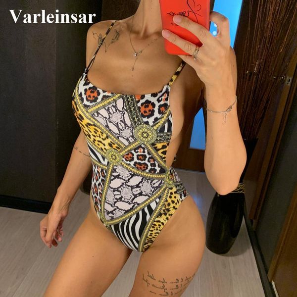 

new printed women swimwear 2019 high waist one piece swimsuit female bather bathing suit swim wear lady monokini v1480, White;black