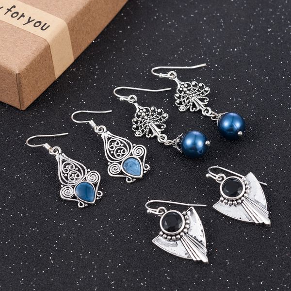 

2019 vintage silver stone ear hook dangle drop earrings women jewelry bridal party autumn wedding jewelry ornaments accessories