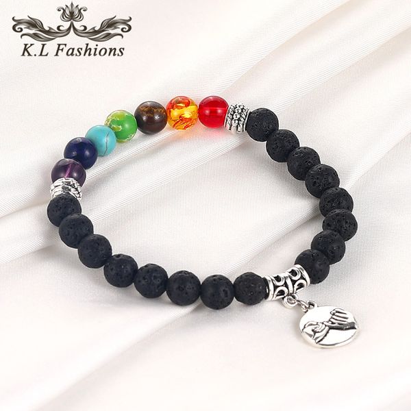 

6mm lava stone bead bracelet for men women 7 chakra bracelet bee heart friendship elephant pendant essential oil diffuser yoga bracelet, Black