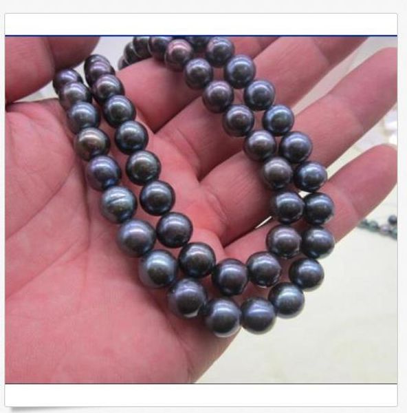 

exquisite 10-11mm natural tahitian black pearl necklace 35 inch 14k gold, Silver