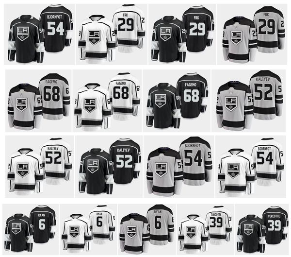

2019 los angeles kings jerseys 6 joakim ryan 29 martin frk 39 alex turcotte 68 samuel fagemo 52 arthur kaliyev 54 tobias bjornfot hockey, Black;red