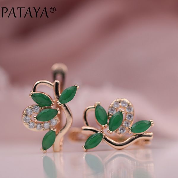 

pataya new ru 585 rose gold drop earrings symmetry petal natural zircon earrings women exquisite jewelry wedding earrings, Silver