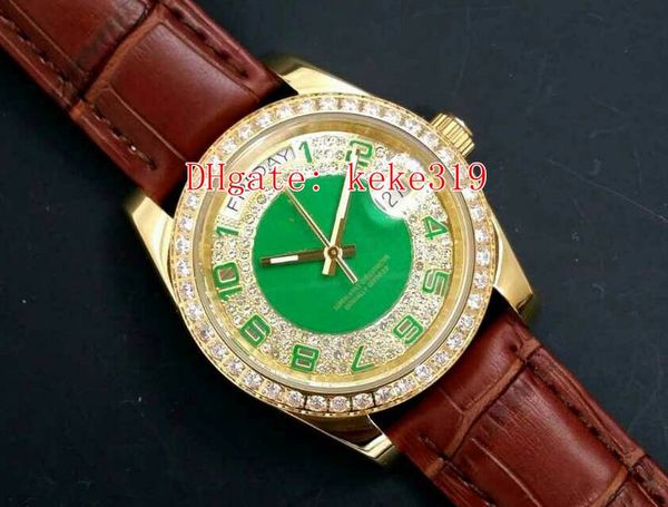 

fashion day date president 118138 36mm leather bands strap diamond border digital dial asia 2813 movement automatic mens watch, Slivery;brown