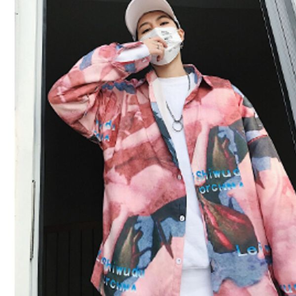 

men long sleeve casual shirt streetwear hip hop loose printing male women lovers fashion shirts couple cloth, White;black